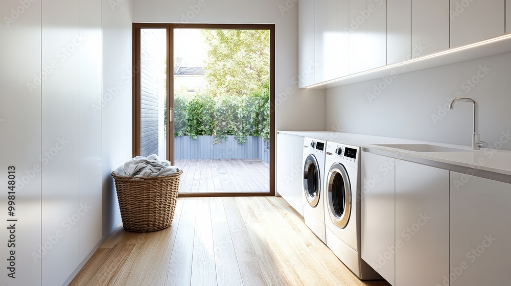 Poster this laundry room showcases built-in washing and drying machines, offering a stylish and efficient s