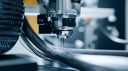 Close up view of finely woven and precisely aligned carbon fiber filaments showcasing the intricate material texture and pattern used in advanced manufacturing and engineering processes