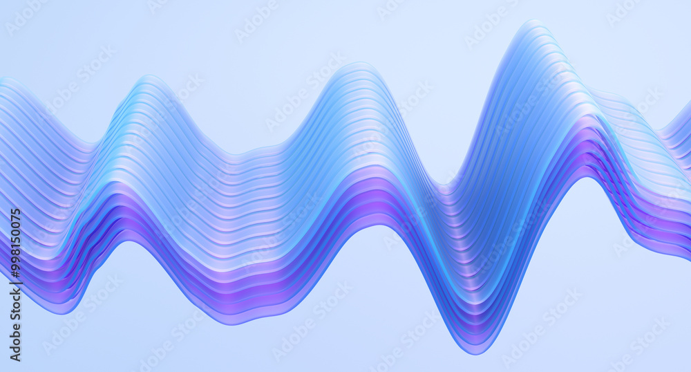 Fototapete abstract wavy shapes on blue background 3d rendering.