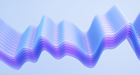 Abstract wavy shapes on blue background 3d rendering. 