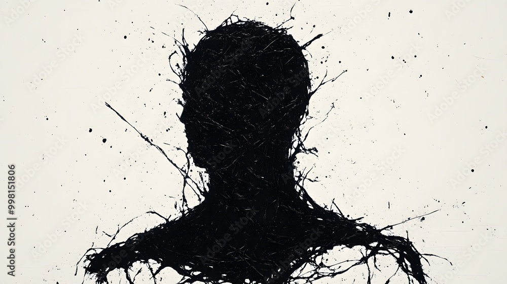Poster a silhouette of a person surrounded by abstract black lines, evoking themes of solitude and introspe