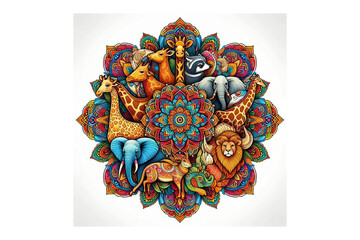 Fototapeta premium Colorful Animal Mandala design, white background