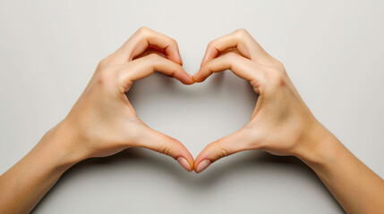 Obraz premium Creating heart shape with hands symbolizes love and connection, conveying warmth and affection. This image captures essence of heartfelt emotions beautifully