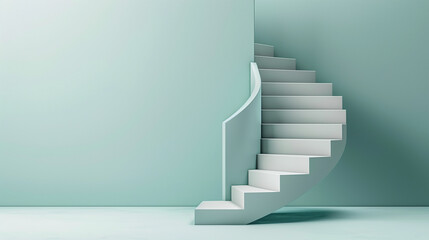 Fototapeta premium A white spiral staircase is in front of a green wall