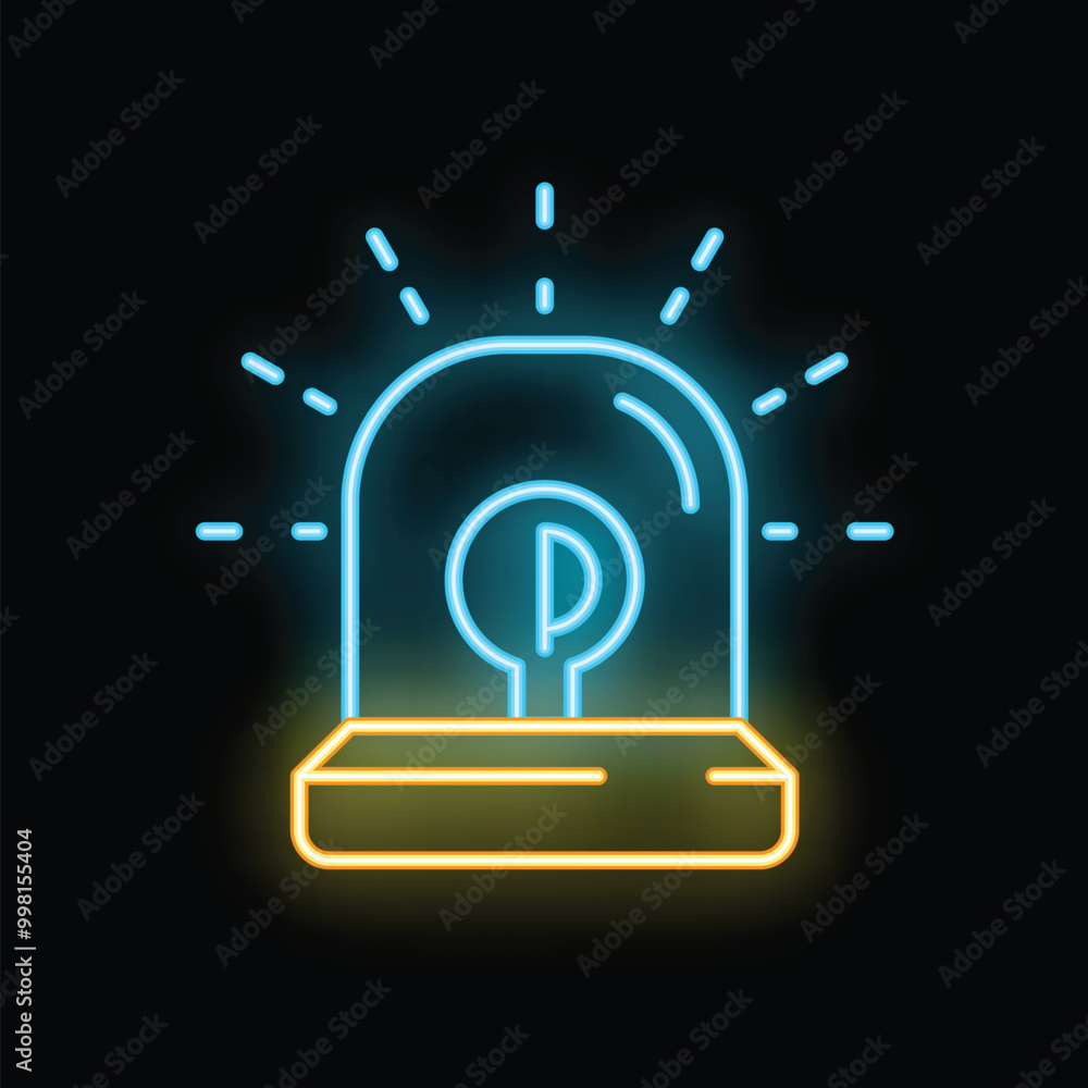 Poster glowing neon icon of parking sensor system for autonomous vehicle technology