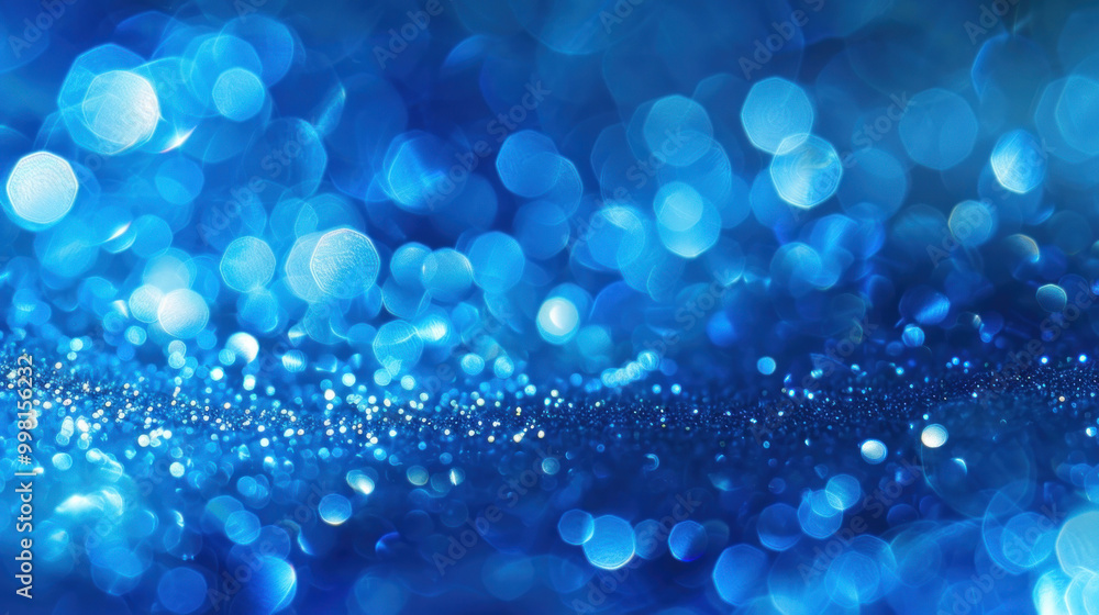 Poster mesmerizing blue bokeh background filled with shimmering light spots creates tranquil and dreamy atmosphere, perfect for various design projects