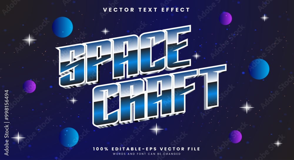 Poster space craft bright color editable text effect template with galaxy background