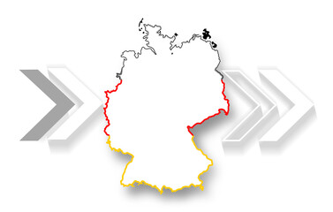 map of Germany outline simplified icon symbol, isolated,rightwards arrows 