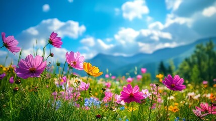 Fototapeta premium view of a field of flowers landscape scenery