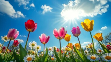 Fototapeta premium view of a field of flowers landscape scenery