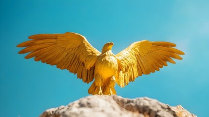 Imposing Golden Eagle Statue with Expansive Wings Spread Wide Representing the Powerful and Graceful Majesty of this Noble Bird of Prey and Symbol of Freedom