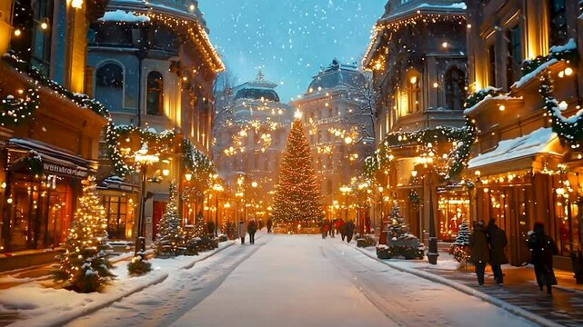 クリスマスイルミネーションの輝く街並み/Christmas Street Illuminated with Festive Lights generative AI