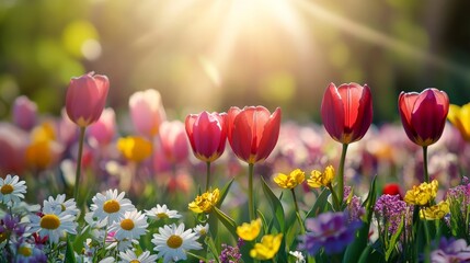 Obraz premium view of a field of flowers landscape scenery