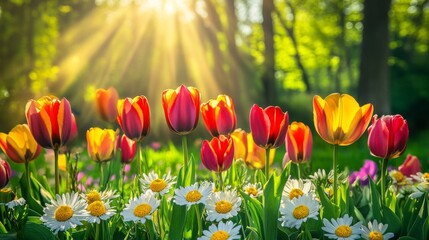 Fototapeta premium view of a field of flowers landscape scenery