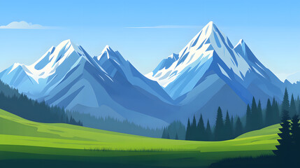Naklejka premium Beautiful Mountain Landscape Vector Illustration