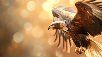 Majestic golden eagle statue with wings spread wide conveying a powerful symbol of freedom and strength  The metallic sculpture captures the grace and nobility of this iconic bird of prey
