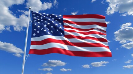 Fototapeta premium Flag of America seamless American Flag Slow Waving with visible wrinkles. Close up of UNITED STATES flag. USA,A fully digital rendering,The animation in blue sky Flag of America vertical