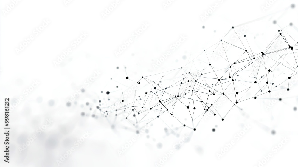 Poster a clean, minimalist white background with abstract tech network connections, featuring dots and line