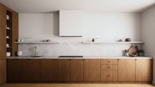 Explore the beauty of modern minimalist kitchen design featuring elegant wooden cabinets