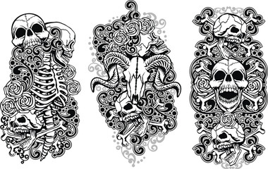 set, gothic sign with skull, grunge vintage design t shirts
