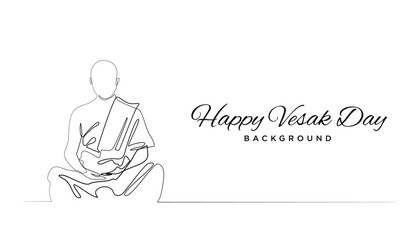 happy vesak day background.simple template vesak day celebration background.monks in one line drawing .banner buddhism