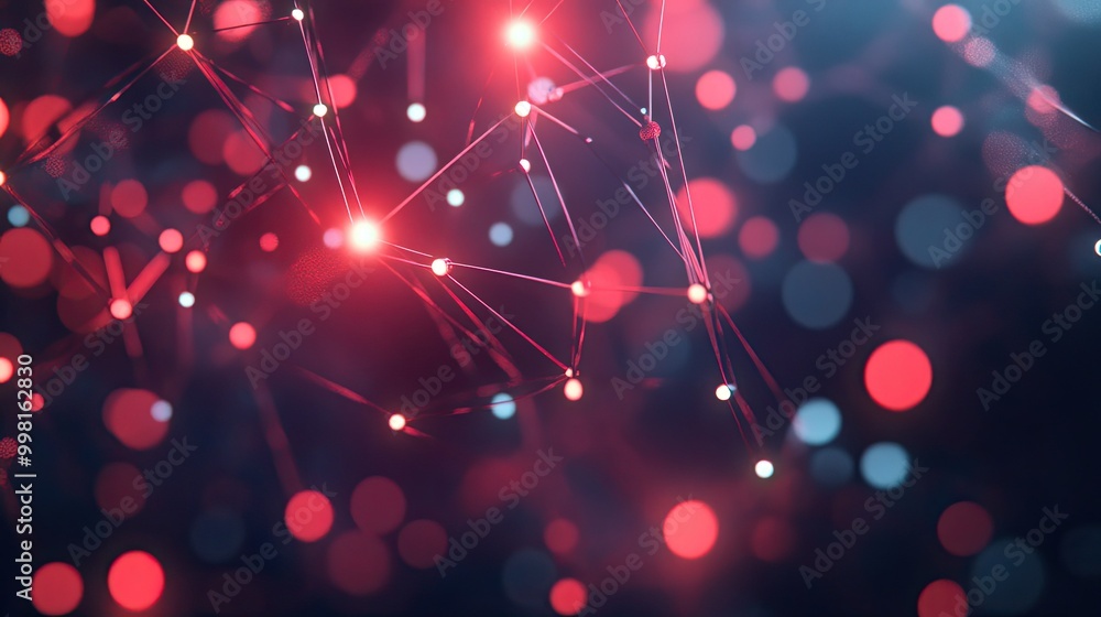 Aufkleber a digital network of glowing nodes and thin connecting lines, set against a dark, abstract backgroun