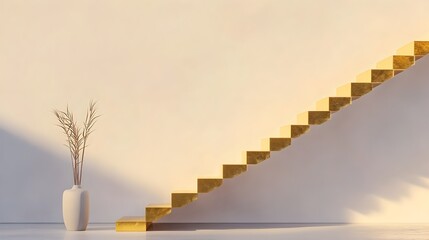 Spiraling Upward A Gleaming Golden Staircase Symbolizing the Pursuit of Ambition and the Attainment of Remarkable Achievement
