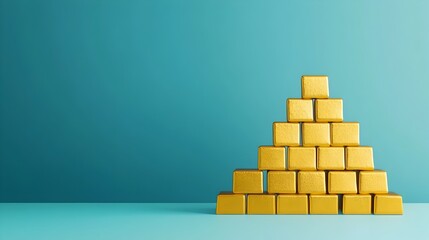 Stacked golden bricks arranged in a pyramid formation representing the concept of financial growth wealth and prosperity  This image symbolizes the accumulation of assets savings
