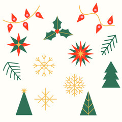 Vector set of merry christmas holiday flat style