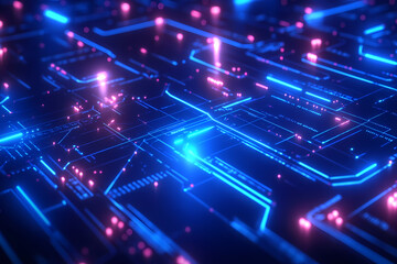 Futuristic Techno Circuit Background with Blue Glow