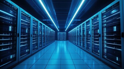 Server Room with Blue Lights