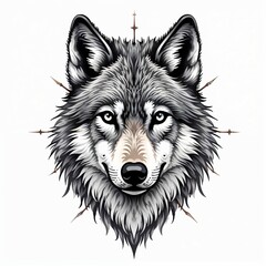 Sketch of wolf head tattoo on isolated white background. Sticker wolf.