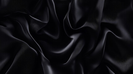 Fototapeta premium A processed collage showcasing the smooth, elegant wavy texture of deep black silk cloth fabric. This background is suitable for banners, backdrops, or as a texture for 3D mapping.