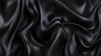 Fototapeta premium A processed collage showcasing the smooth, elegant wavy texture of deep black silk cloth fabric. This background is suitable for banners, backdrops, or as a texture for 3D mapping.