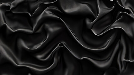 Obraz premium A processed collage showcasing the smooth, elegant wavy texture of deep black silk cloth fabric. This background is suitable for banners, backdrops, or as a texture for 3D mapping.