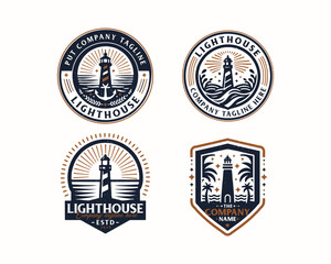 Fototapeta premium Set bundle vintage lighthouse marine logo for business company
