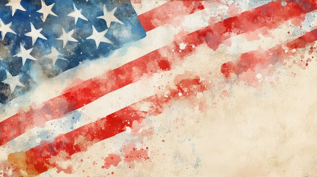 vintage american flag ephemera border on aged paper background patriotic text design element watercolor