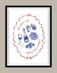 Minimal hand drawn vector food illustration with aesthetic quote in a poster frame Matisse style illustrations.