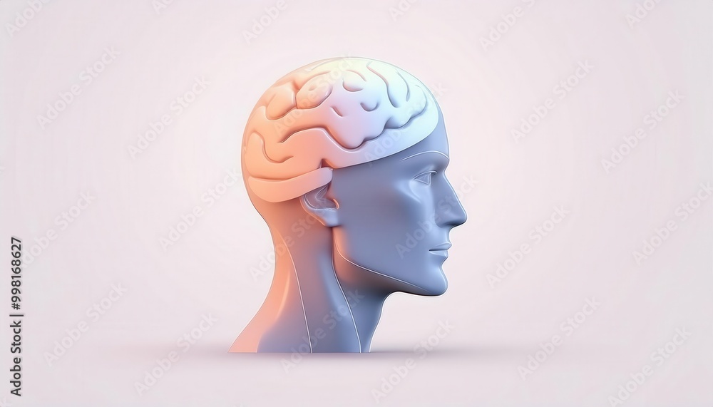 Poster 3d rendered image of a colorful abstract human brain profile symbolizing the complex workings of the