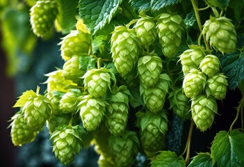 close view lush green hops growing vine detailed texture natural light, plant, nature, leaves, organic, flora, vegetation, herb, beer, agriculture, field