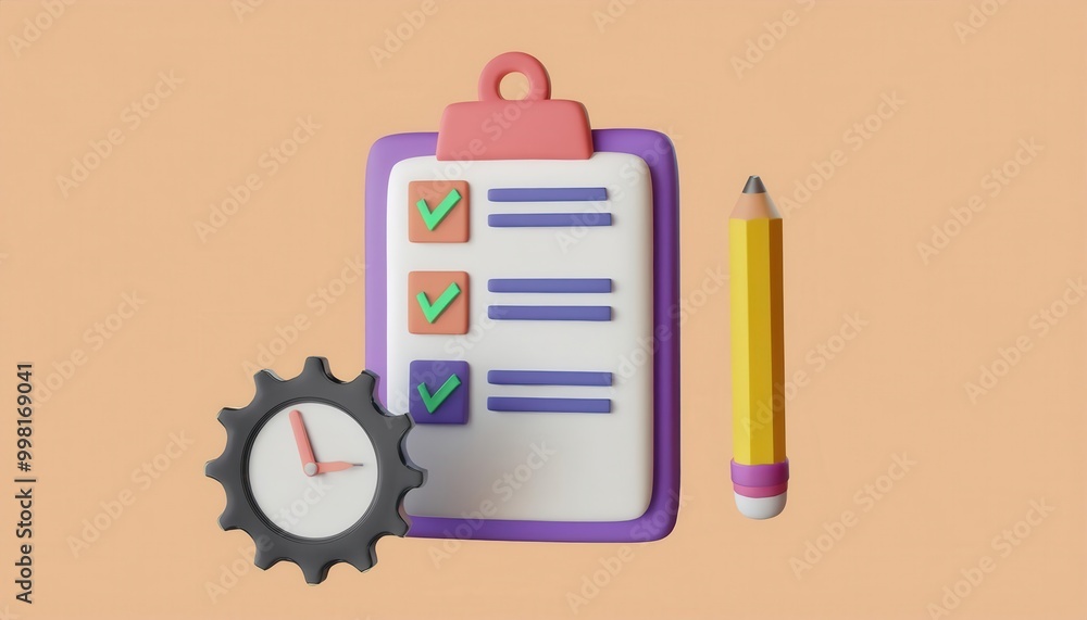 Poster checklist and pencil on clipboard for task planning productivity and business management concept of 