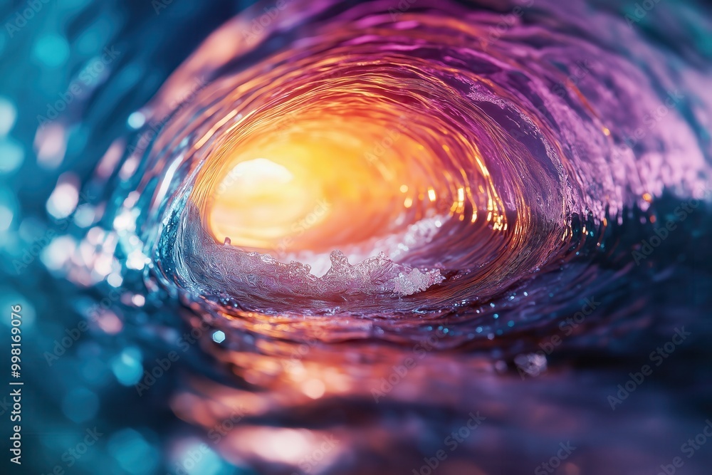 Poster captivating image of a swirling spiral shaped underwater wave with vibrant sunset inspired colors an
