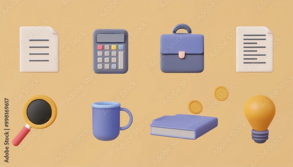 Aufkleber flat lay image of diverse office and business accessories arranged on a neutral colored background d