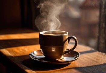 simple coffee cup emitting steam surrounded soft natural highlighting warmth inviting aroma freshly brewed coffee, beverage, hot, drink, ceramic, white