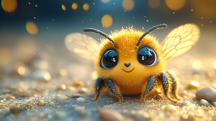 illustration of a yellow bee perched