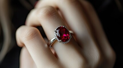 A stunning ruby ring shines on a woman's hand, its deep red gemstone and sleek design creating a perfect combination of beauty and elegance.