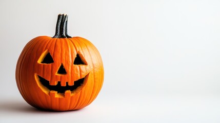 Smiling Pumpkin on White Background Copy Space for Text
