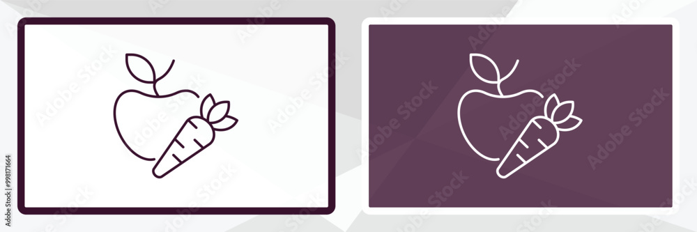 Poster carrot and apple outline icon. linear vector from gym concept. thin line white and black carrot and 