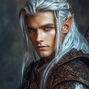 portrait of a man elf in armor warrior