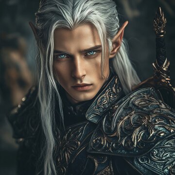 portrait of a man elf in armor warrior